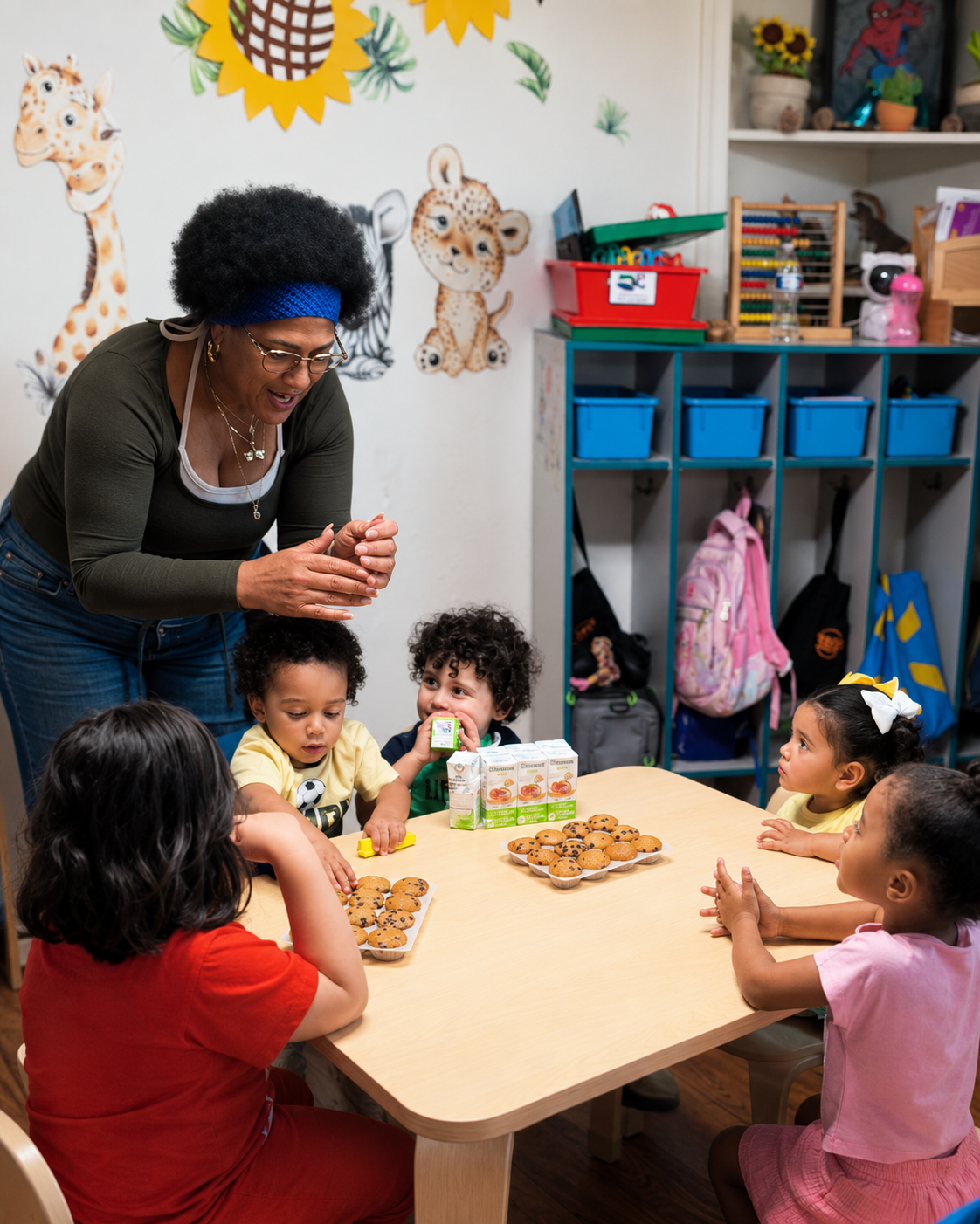 Caregiver reading with children at Big Mama’s Daycare